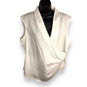 XL MARC NEW YORK WHITE SLEEVELESS BLOUSE NEUTRAL DRAPED DESIGN COTTON BLEND
